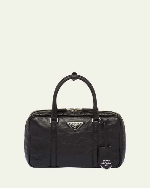 Crinkled Napa Leather Top-Handle Bag